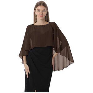Capelets for Women Chiffon Cape Shawls and Wraps-Coffee